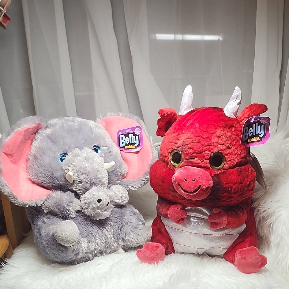Red Dragon and Gray Elephant Stuffed Animals